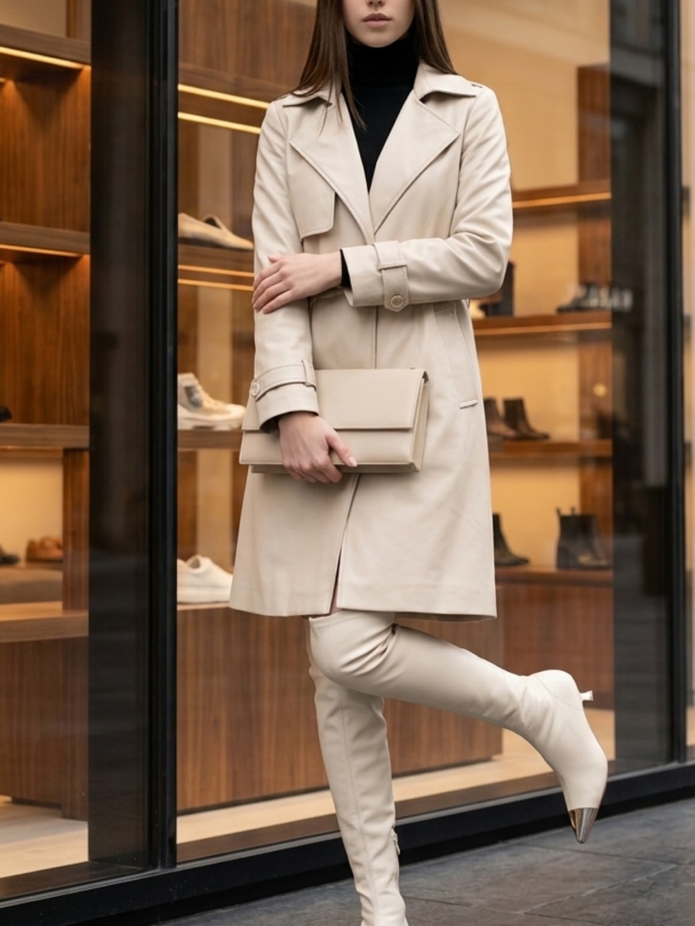 Katy Perry brand new Women's Over-the-Knee Cream Boots with Gold Toe Cap